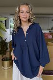 Made in Italy Santos Collared Peasant Smock Blouse Navy